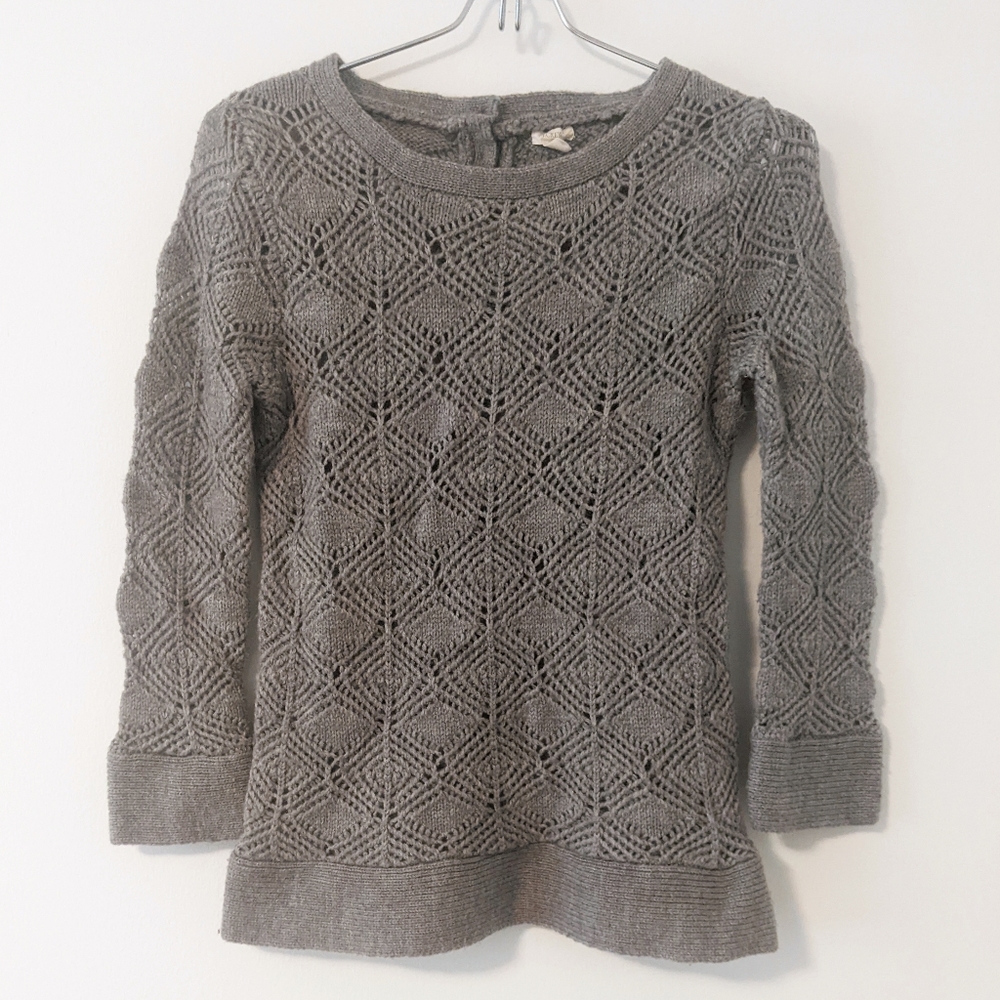 J Crew Factory Fairycore Open Knit Gray Pullover Sweater Alpaca Wool Blend